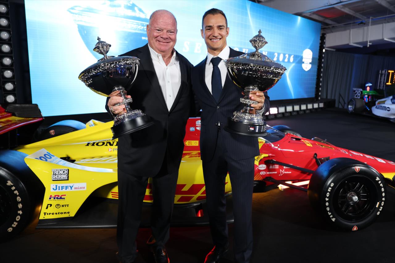 Chip Ganassi and Alex Palou - Victory Lap Celebration - By: Chris Owens -- Photo by: Chris Owens